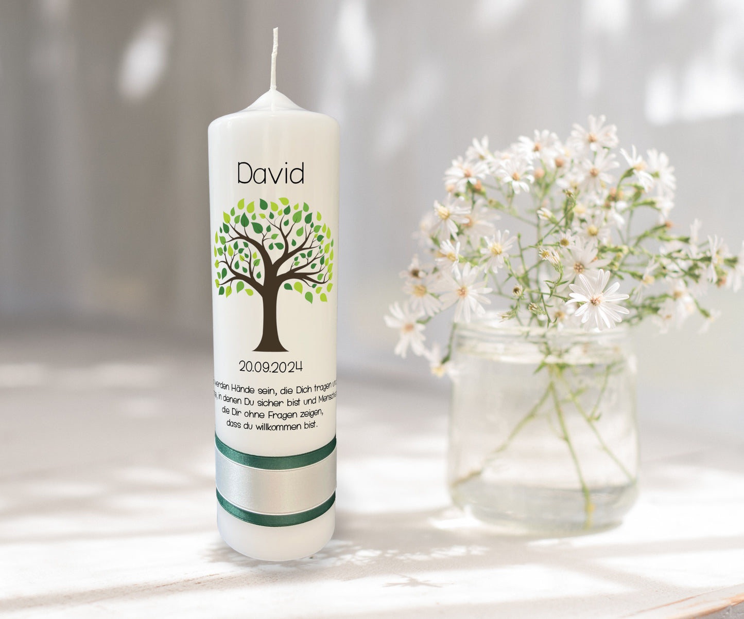 Taufkerze: Lebensbaum mit Frischem Grün