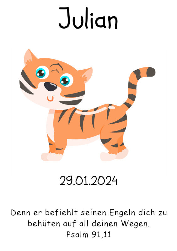 Taufkerze: Der Tapfere Tiger des Lebenswegs