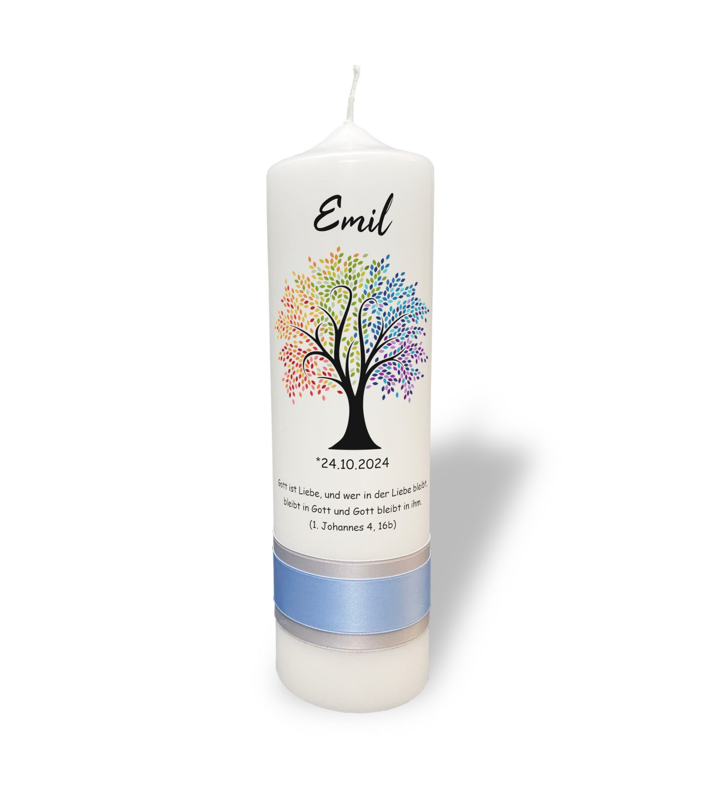 Taufkerze: Lebensbaum in Regenbogenfarben – Ein Kaleidoskop des Lebens