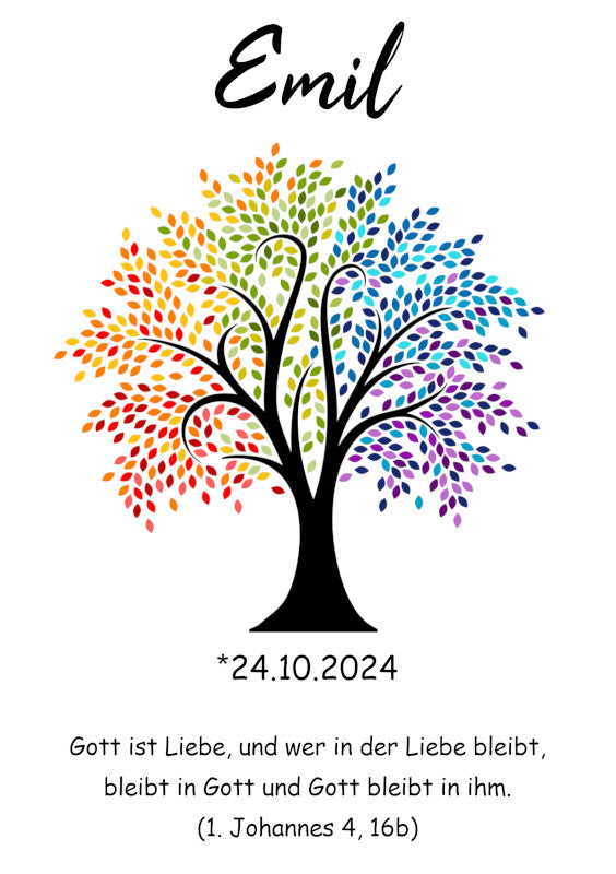 Taufkerze: Lebensbaum in Regenbogenfarben – Ein Kaleidoskop des Lebens