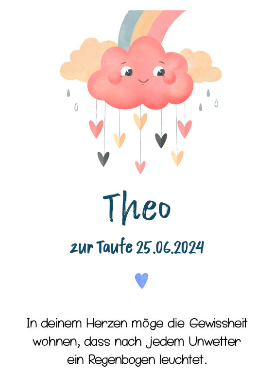 Taufkerze: Himmelsbote – Wolken, Regenbogen und Herzen