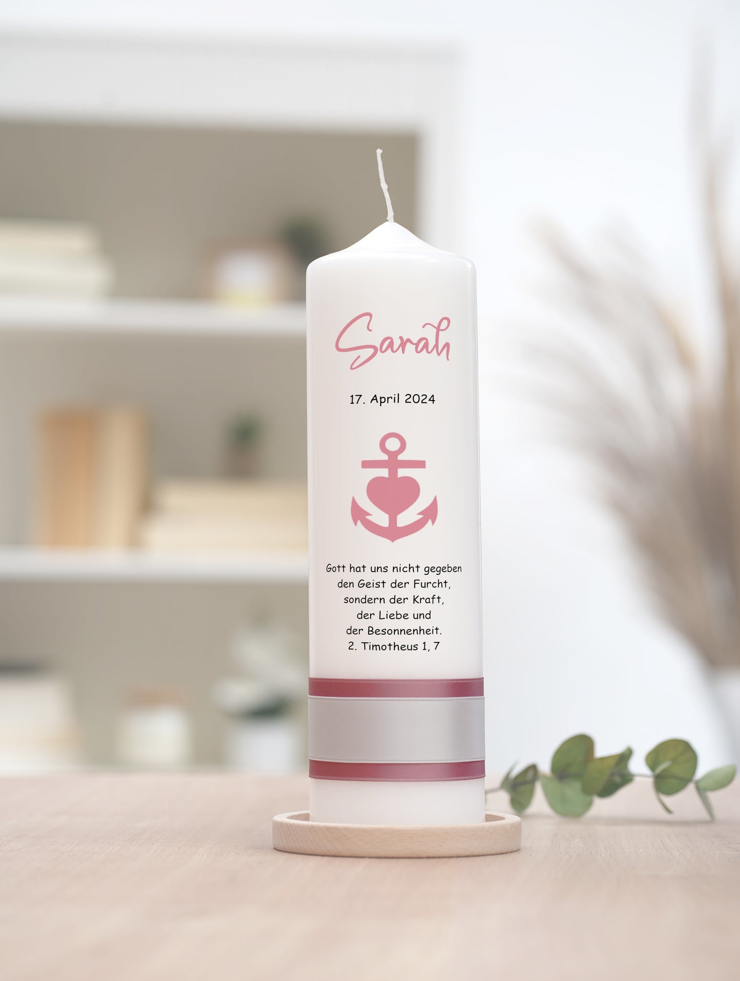 Taufkerze: Anker der Liebe in Altrosa