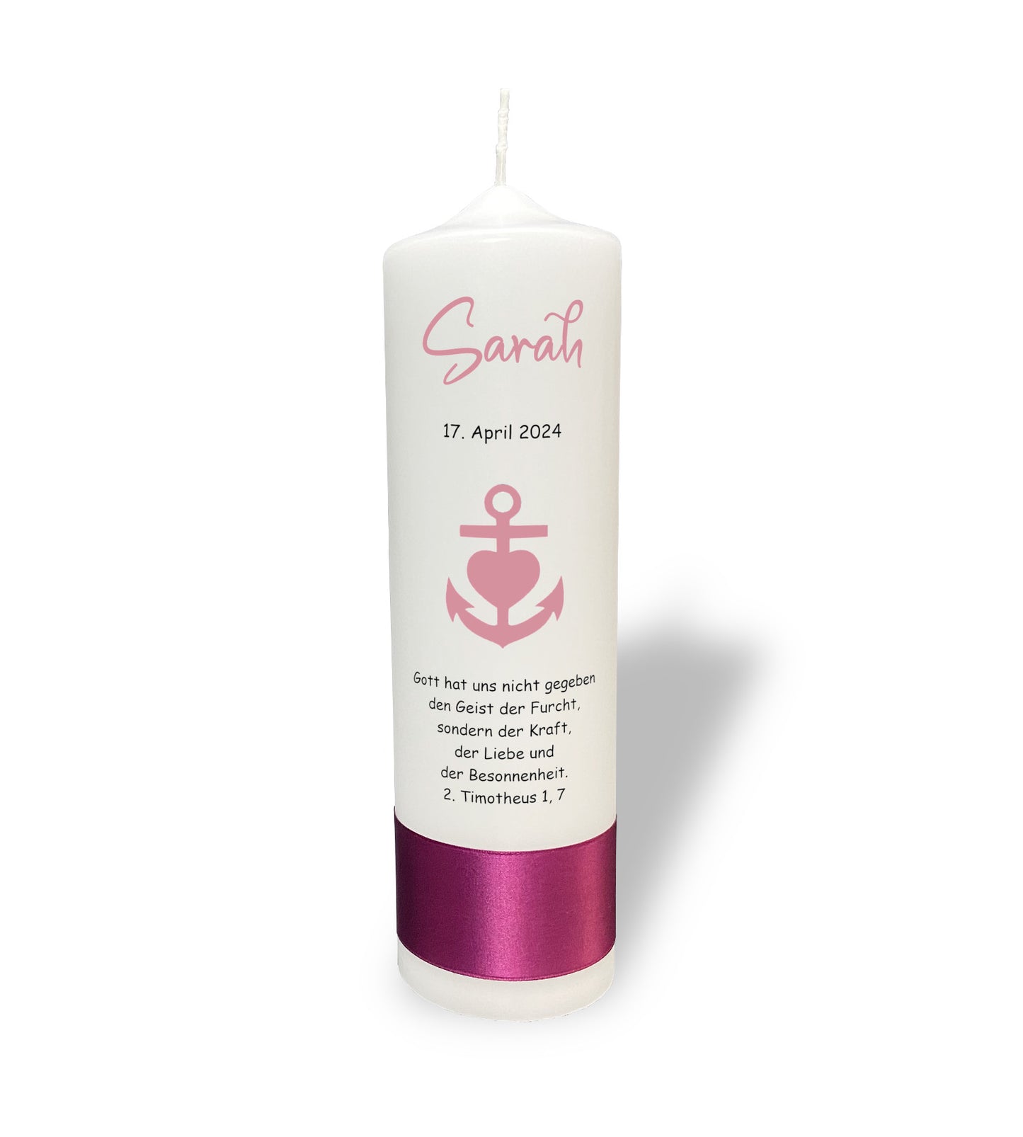 Taufkerze: Anker der Liebe in Altrosa