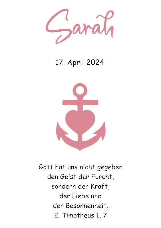 Taufkerze: Anker der Liebe in Altrosa