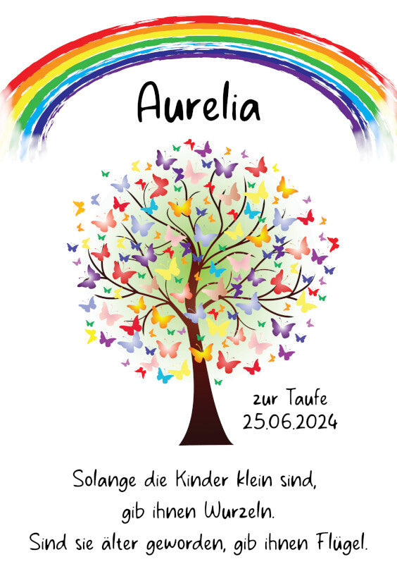 Taufkerze: Lebensbaum im Regenbogenlicht