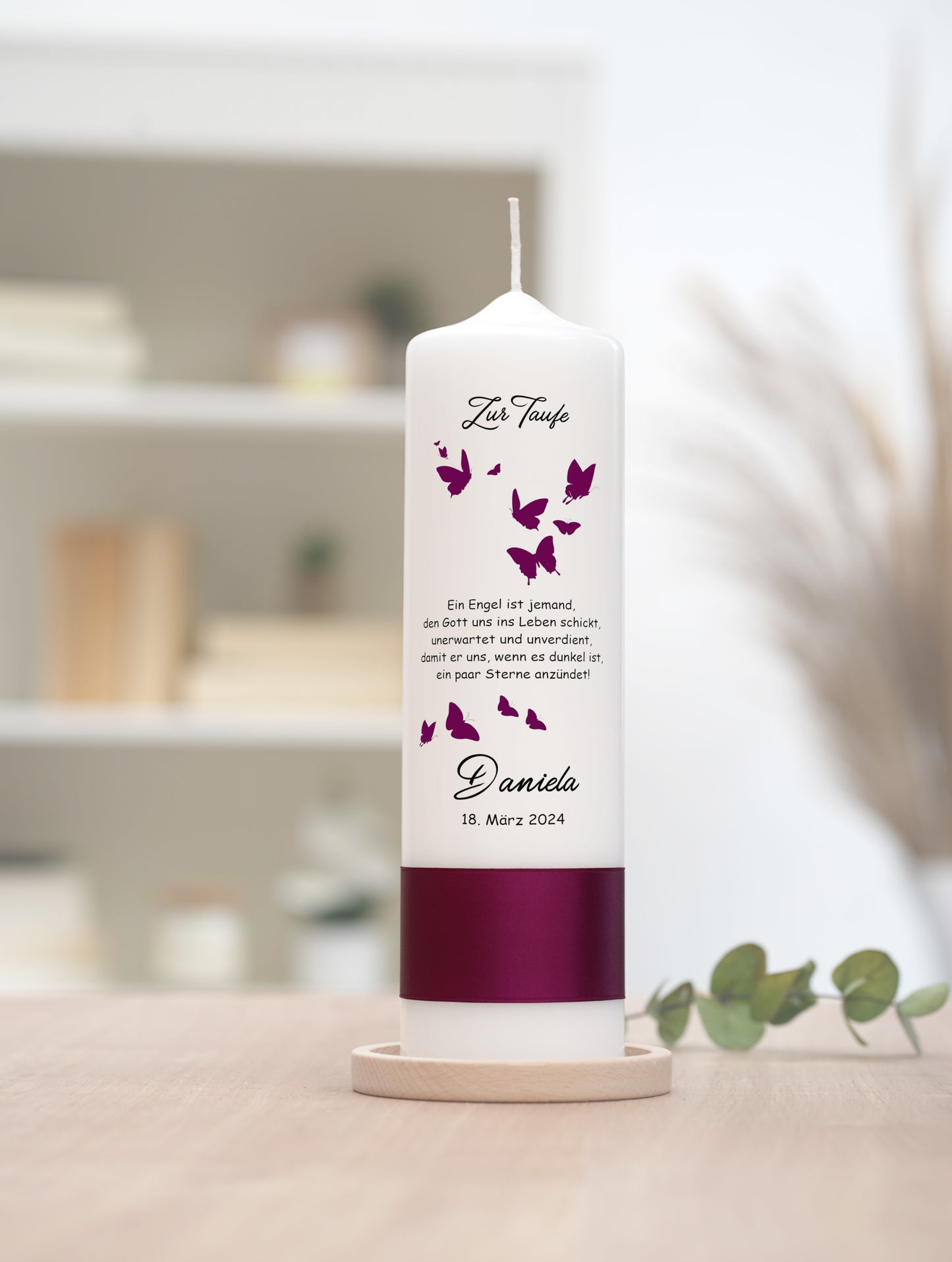 Taufkerze: Kardinalschmetterlinge – Flügel der Verwandlung