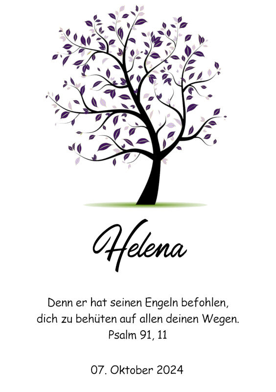 Taufkerze: Lila Lebensbaum - Zeichen ewiger Verbundenheit