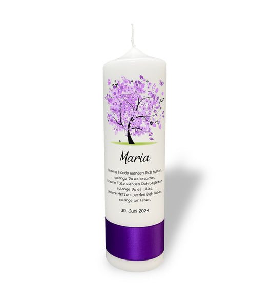 Taufkerze: Lila Blüten des Segens