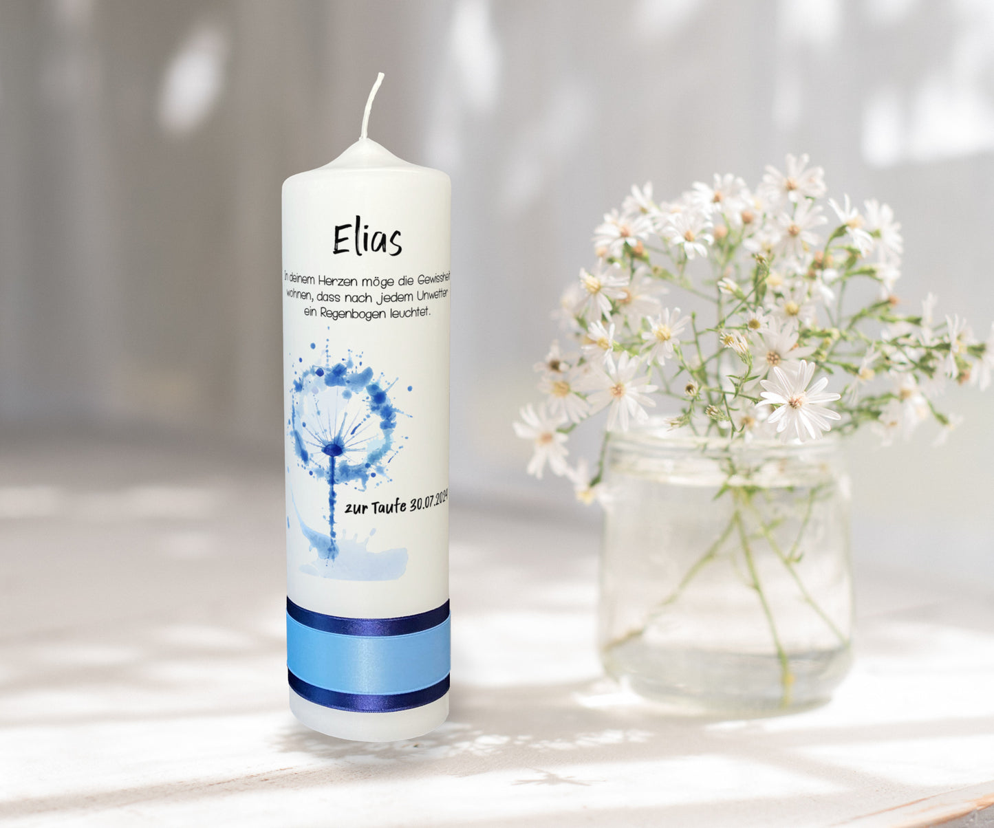 Taufkerze: Pusteblumen-Wunsch