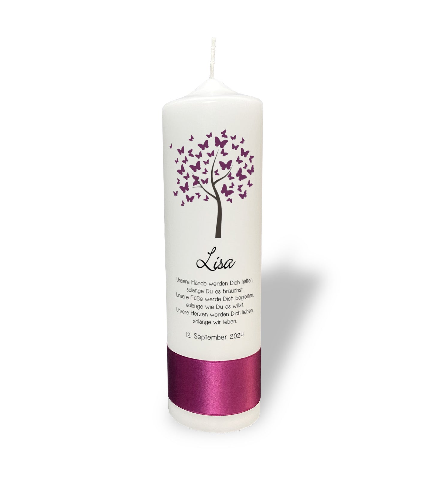 Taufkerze: Lila Schmetterlingsflüsterer