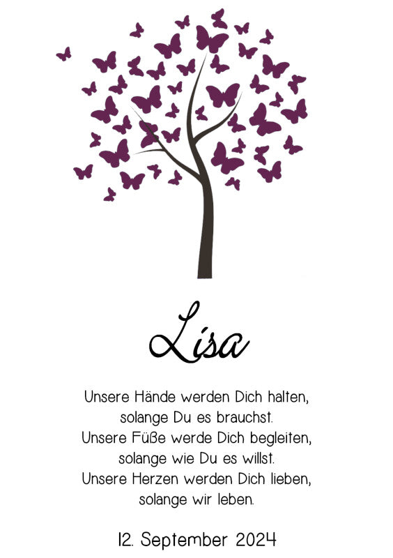 Taufkerze: Lila Schmetterlingsflüsterer