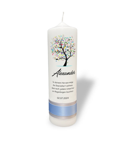 Taufkerze: Farbenharmonie des Lebensbaums