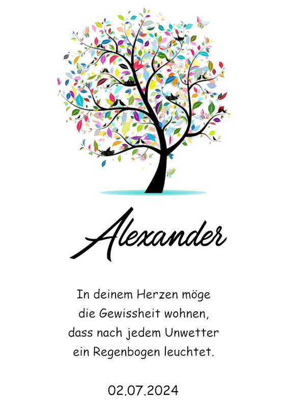 Taufkerze: Farbenharmonie des Lebensbaums