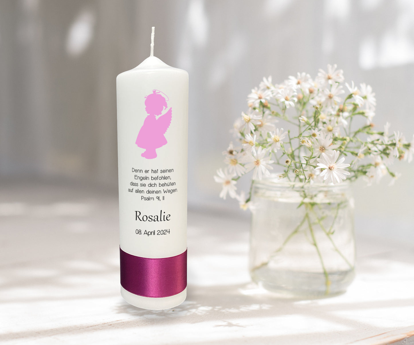 Taufkerze: Himmelsbote in Rosa