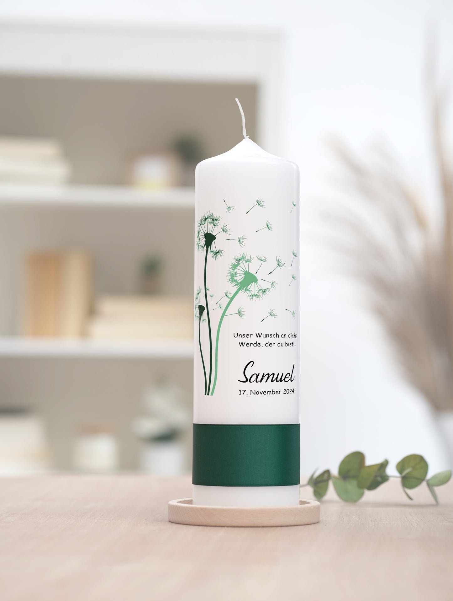 Taufkerze: Grüne Hoffnungsbrise