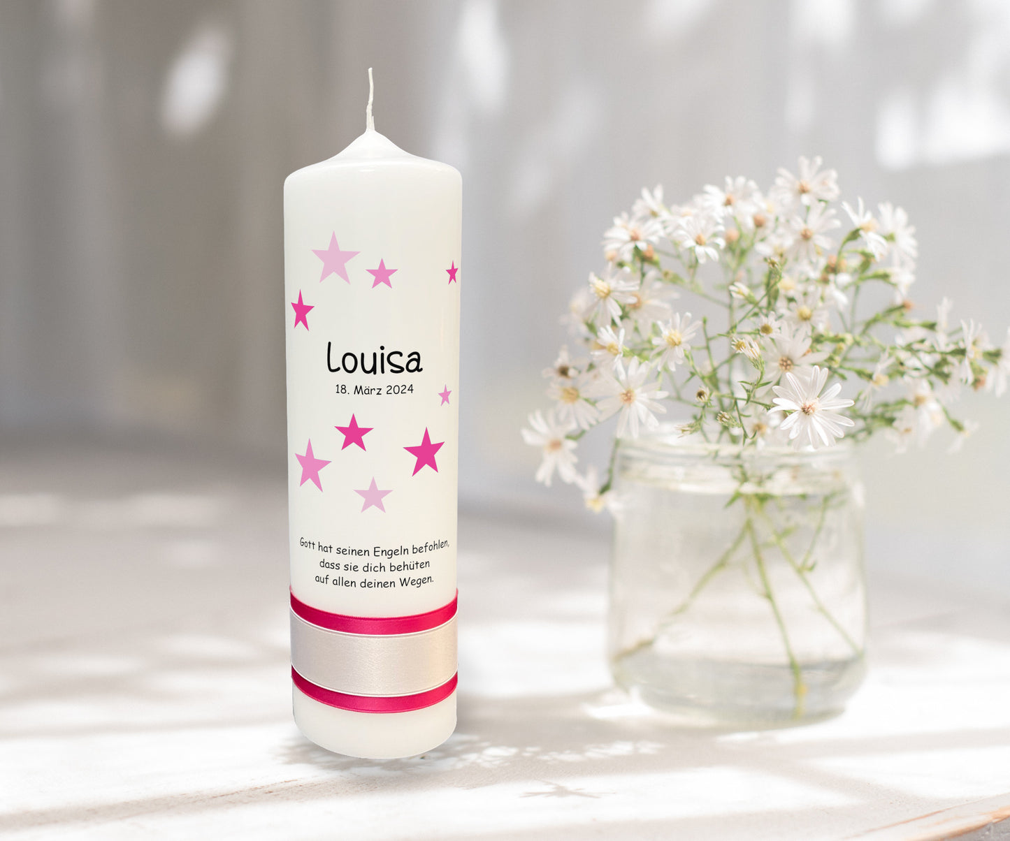 Taufkerze: Sternenglück in Rosa