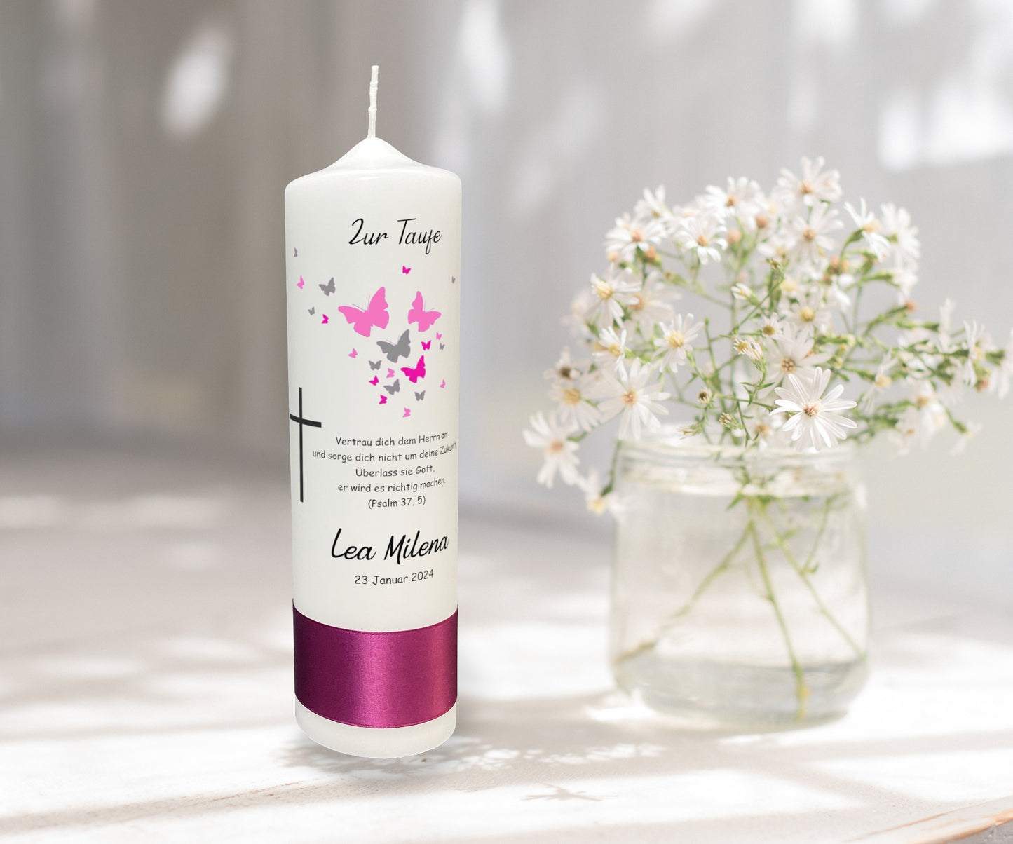 Taufkerze: Schmetterlingsflug des Glaubens