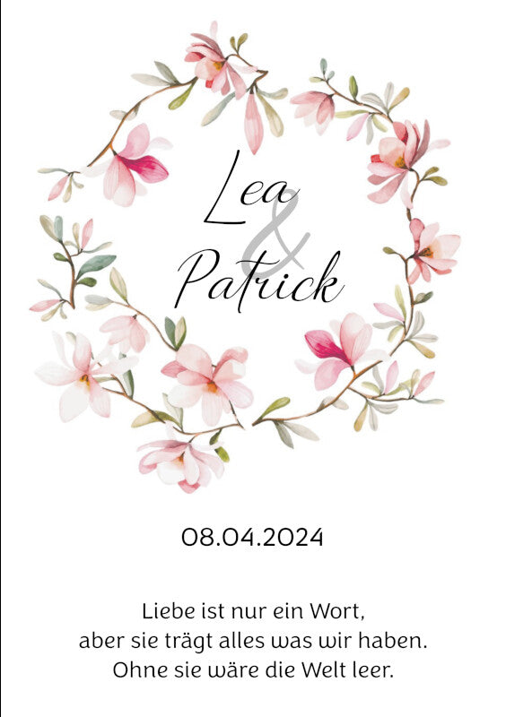 Hochzeitskerze: Romantische Hochzeitskerze mit zartem Blumenkranz