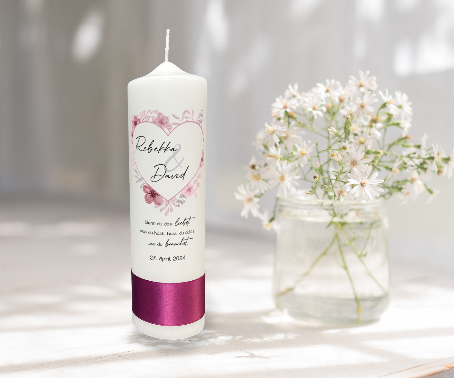 Hochzeitskerze: Blütenherz
