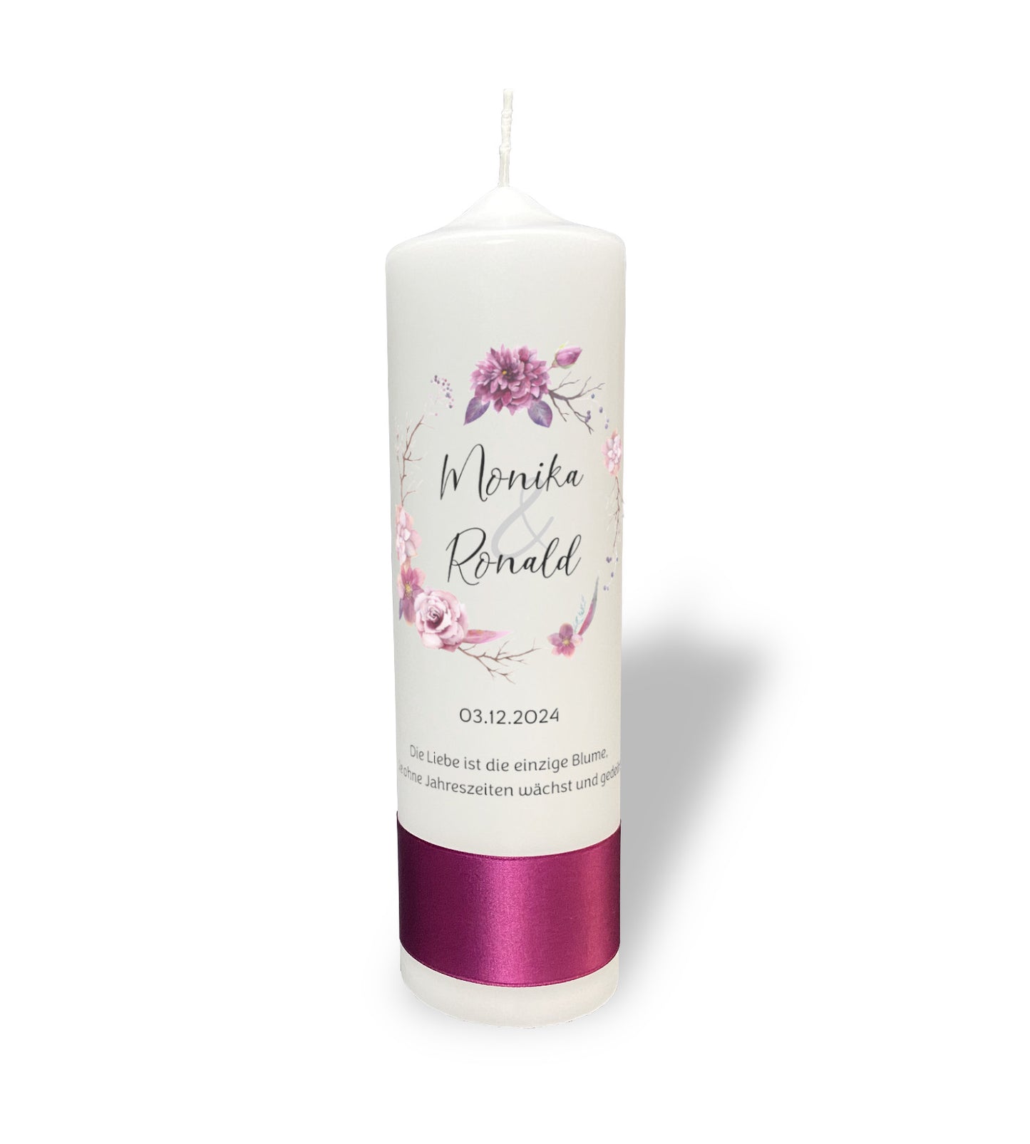 Hochzeitskerze: Blumenkranz Lila