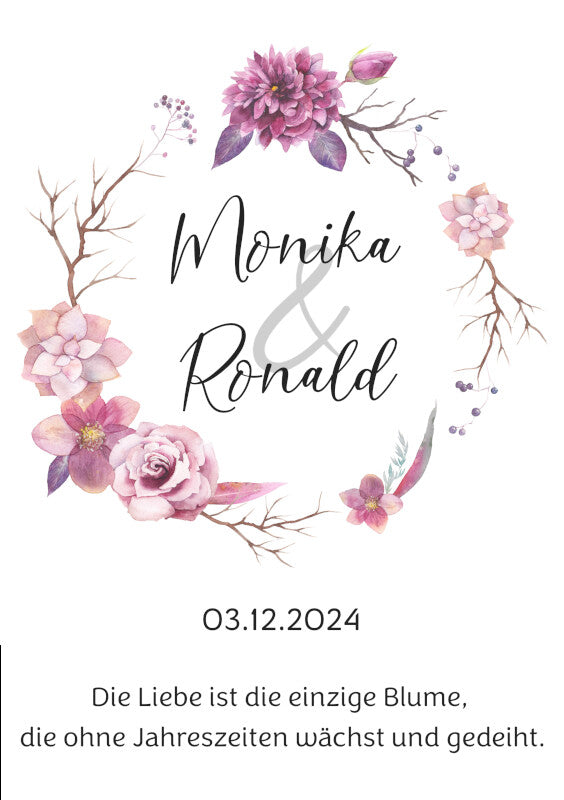 Hochzeitskerze: Blumenkranz Lila