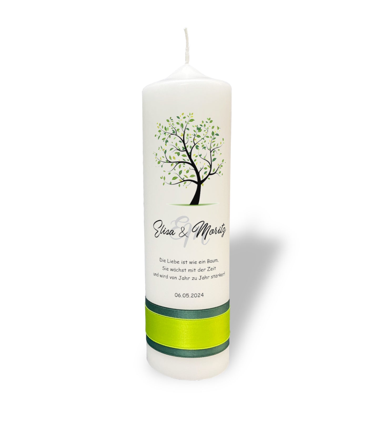 Hochzeitskerze: Lebensbaum im lebendigen Grün