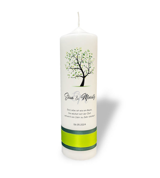 Hochzeitskerze: Lebensbaum im lebendigen Grün