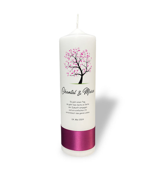 Hochzeitskerze: Blütenbaum der Liebe in Rosa