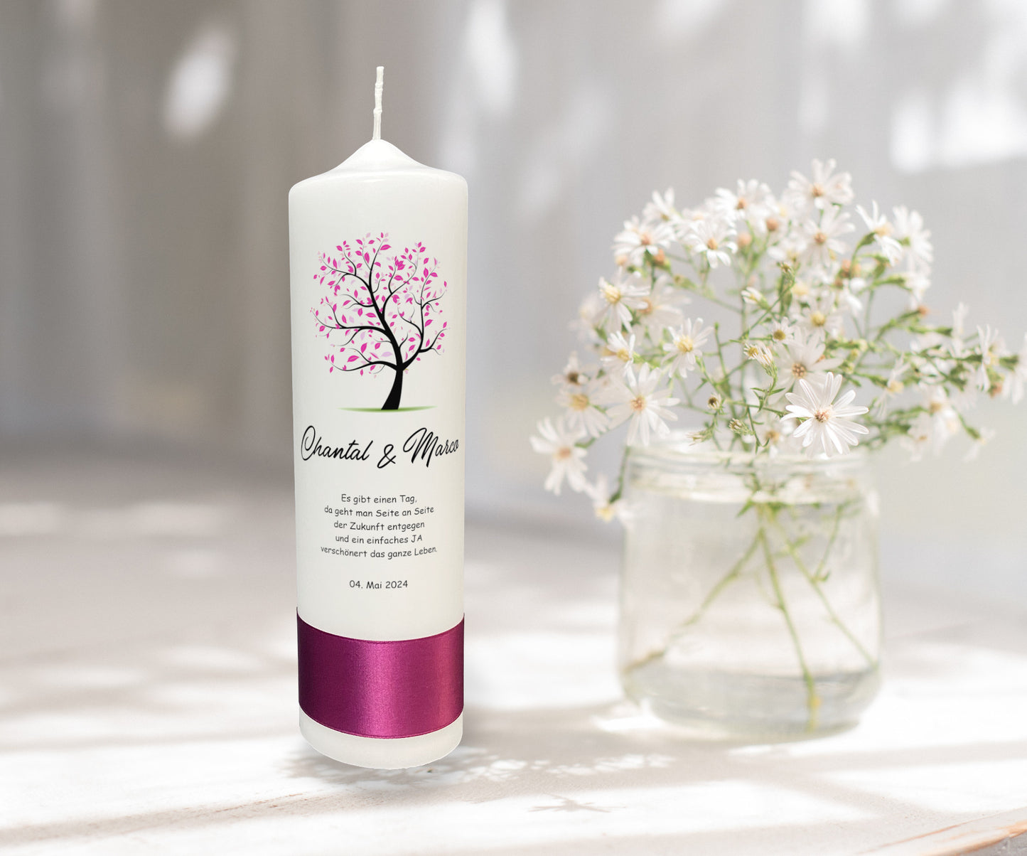 Hochzeitskerze: Blütenbaum der Liebe in Rosa