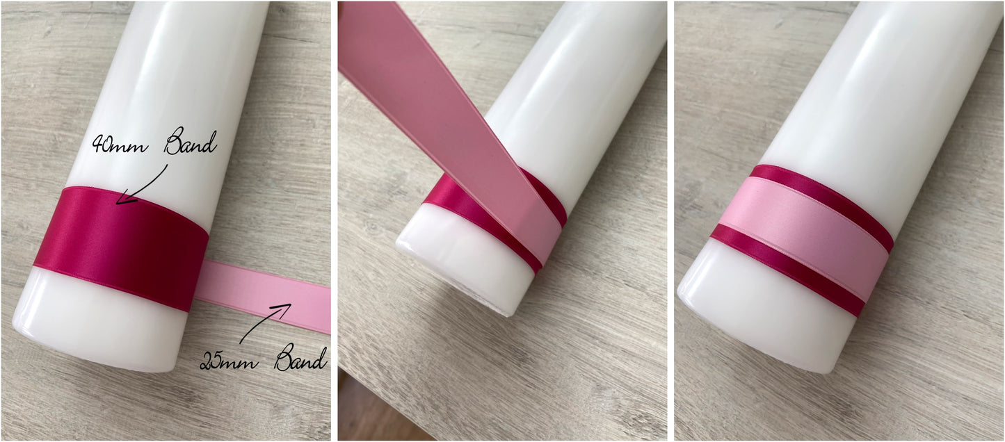 Taufkerze: Zartes Erblühen – Lebensbaum mit rosa Blättern und Schmetterlingen